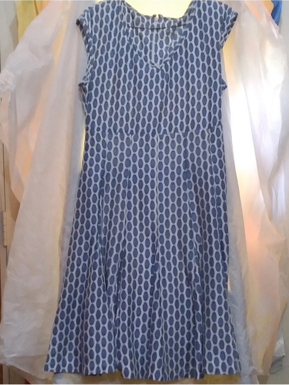 Women's S Blue/White Geometric A-Line Dress
